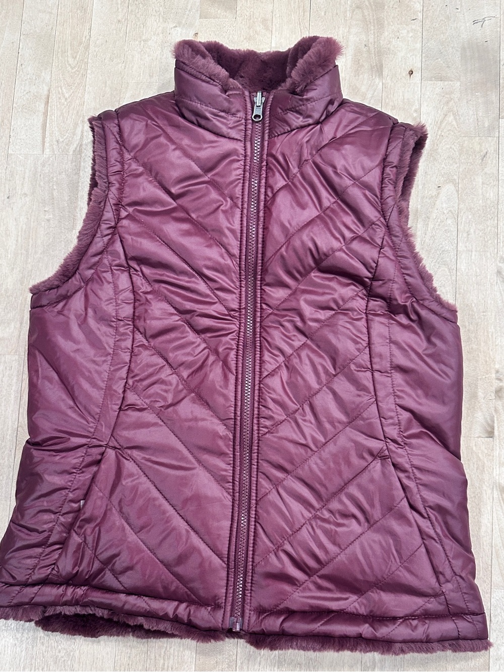 Nicole Miller Quilted Faux-Fur Reversible Vest in Plum